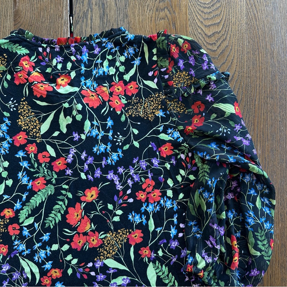 Maeve by Anthropologie Jacquin Peasant Blouse Black Floral Long Sleeve Women’s - Picture 10 of 16
